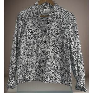 CJ Banks White Denim Jacket With Black Funny Pages Print Size Large Teachers